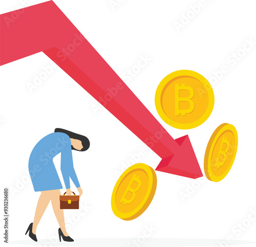 vector bitcoin market crash graph on black background. Bitcoin hype concept vector illusrtation with blank space fo text. Bitcoin's Price Drops

