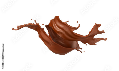 Realistic liquid chocolate splash. Splash melted chocolate. Brown choco. Vector illustration