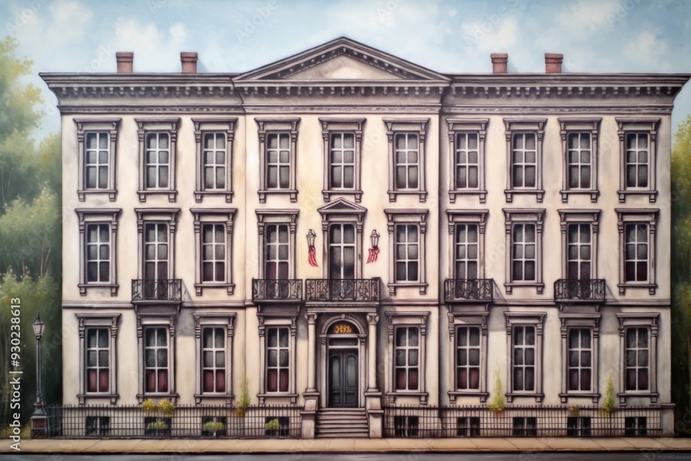 Fototapeta premium Gothic townhouse facade architecture building mansion.