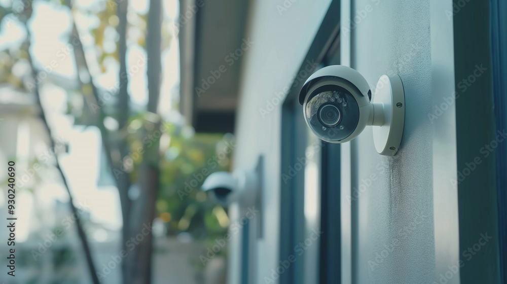 a modern security camera mounted on the wall a modern security camera mounted on the wall