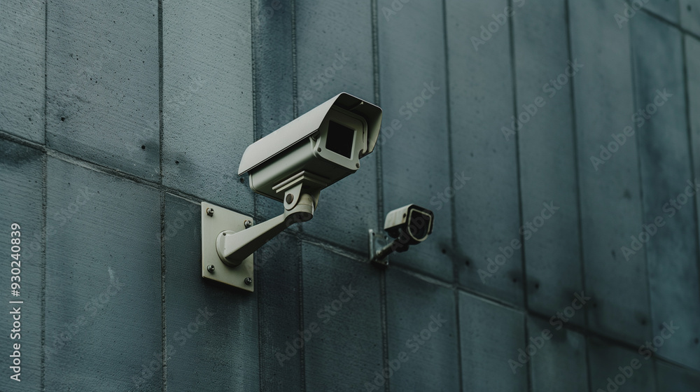 a modern security camera mounted on the wall a modern security camera mounted on the wall