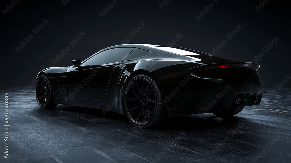 Black generic unbranded sports car in the dark, rendered in 3D illustration. Black generic unbranded sports car in the dark, rendered in 3D illustration.