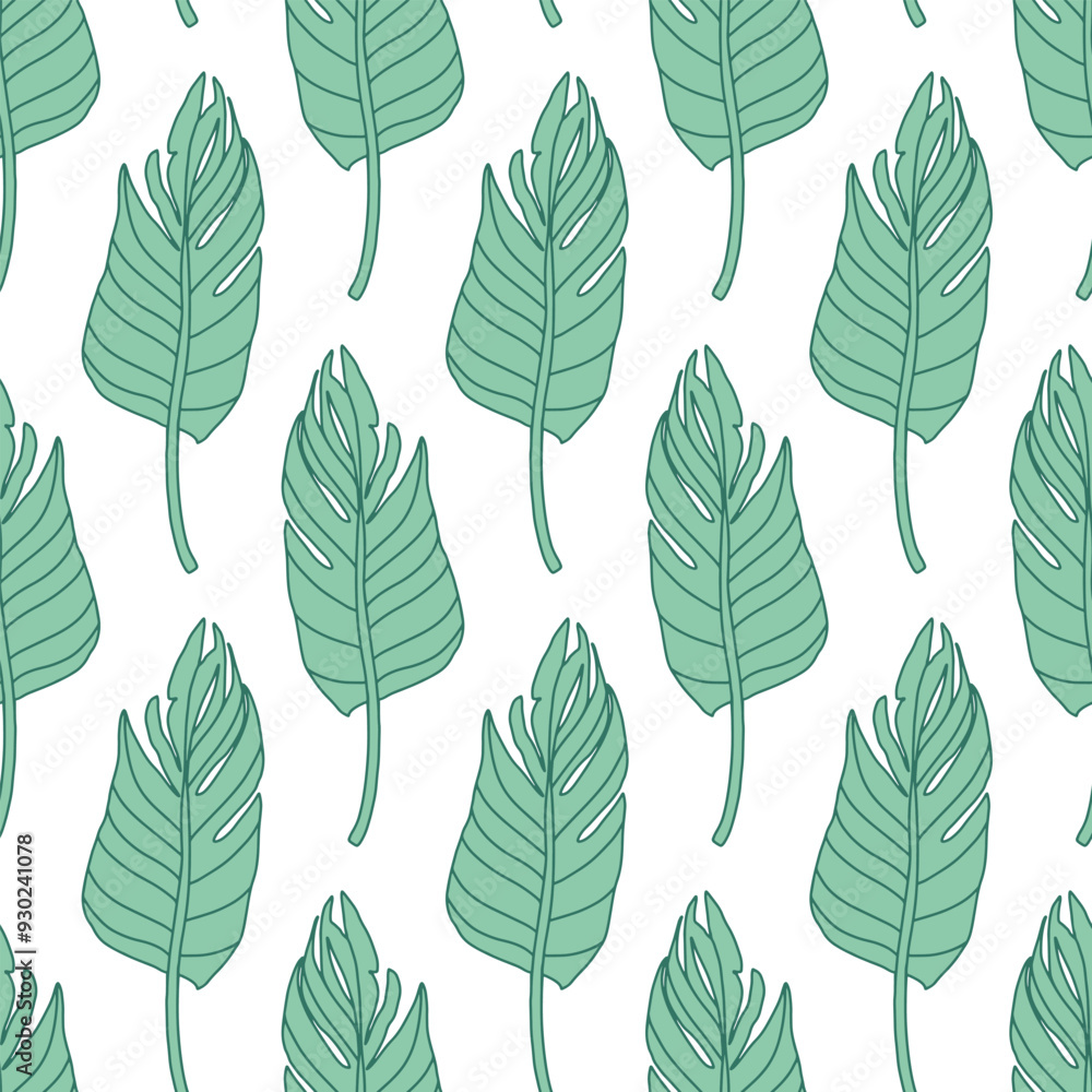 Fototapeta premium Banana Leaves Floral Hand Drawn Seamless Pattern
