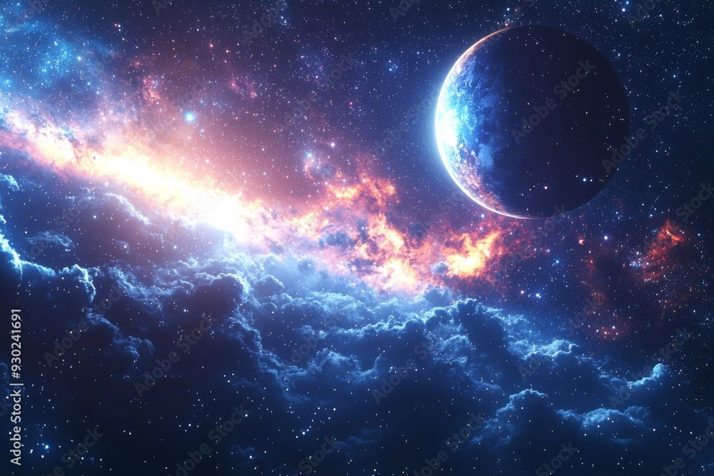 Obraz premium Space cosmic illustration with planets scene created with Generative AI
