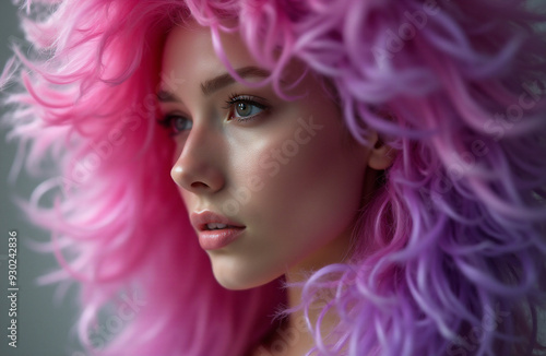 Portrait of a Woman with Pink Fluffy Hair