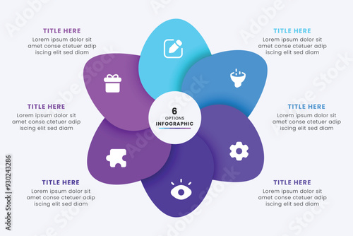 Business Circle chart infographic template design. Timeline concept with 6 steps. Can be used for presentations, workflow layout, diagram, banner, web design, Vector illustration.