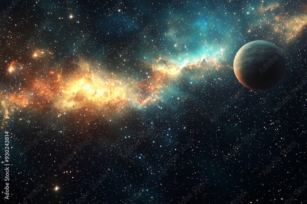 Space cosmic illustration with planets scene created with Generative AI Space cosmic illustration with planets scene created with Generative AI