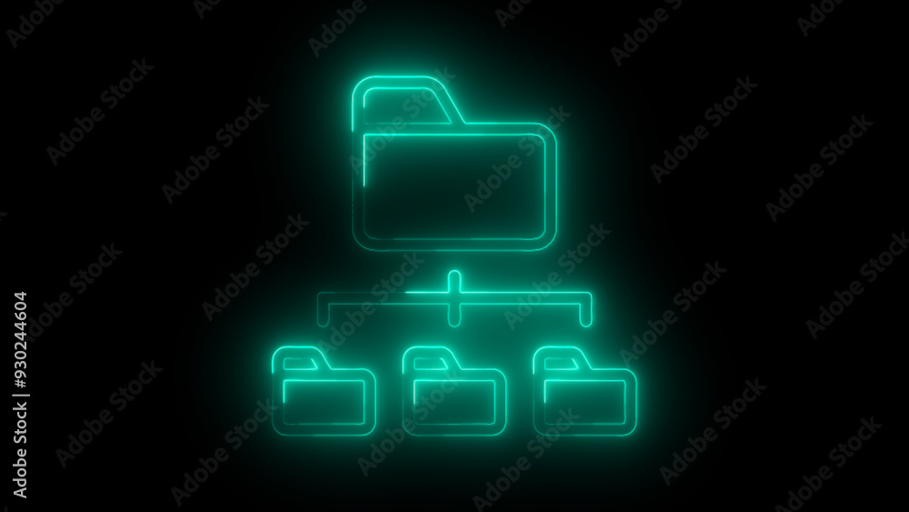 Neon File Sharing Network Icon, Modern Data Sharing Technology,Networked Folder System. Neon File Sharing Network Icon, Modern Data Sharing Technology,Networked Folder System.