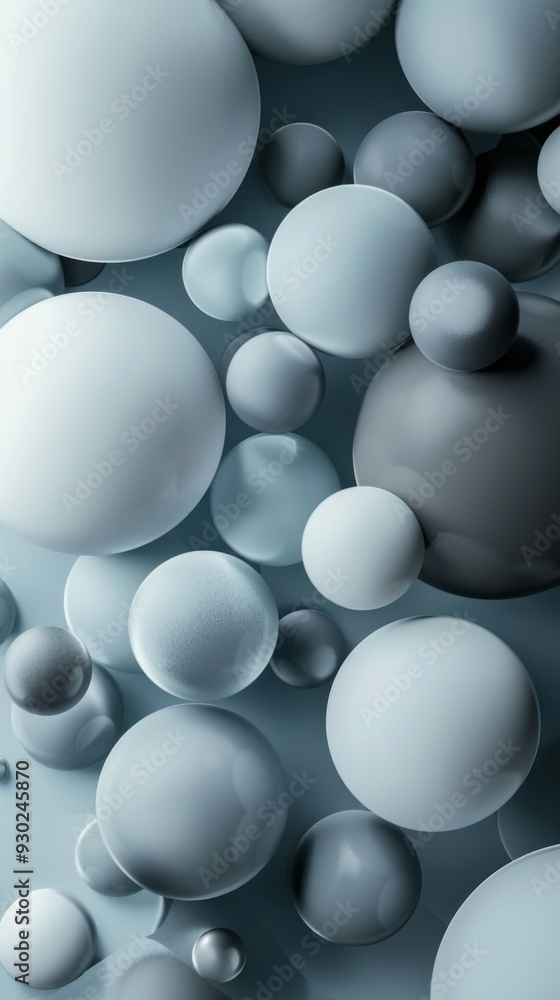 A collection of spheres in shades of gray is arranged abstractly, showcasing various sizes and textures in a visually intriguing layout A collection of spheres in shades of gray is arranged abstractly, showcasing various sizes and textures in a visually intriguing layout