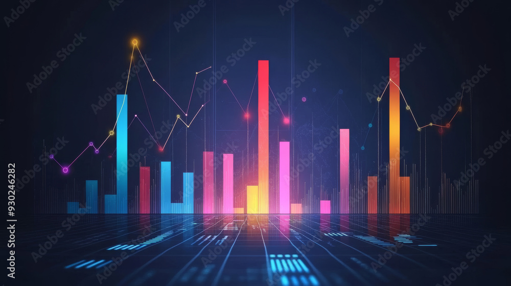 Business graph and chart concept featuring colorful data visualization and financial analysis, designed for reports and presentations. Business graph and chart concept featuring colorful data visualization and financial analysis, designed for reports and presentations.