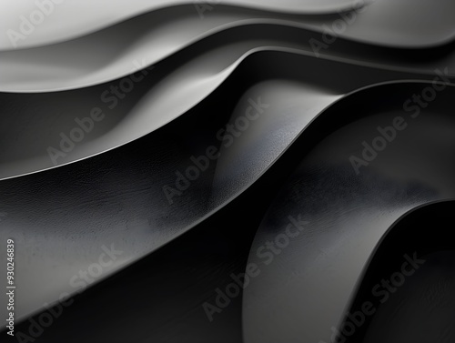 Close-up of flowing black waves on a sleek surface, showcasing texture and movement in soft lighting photo