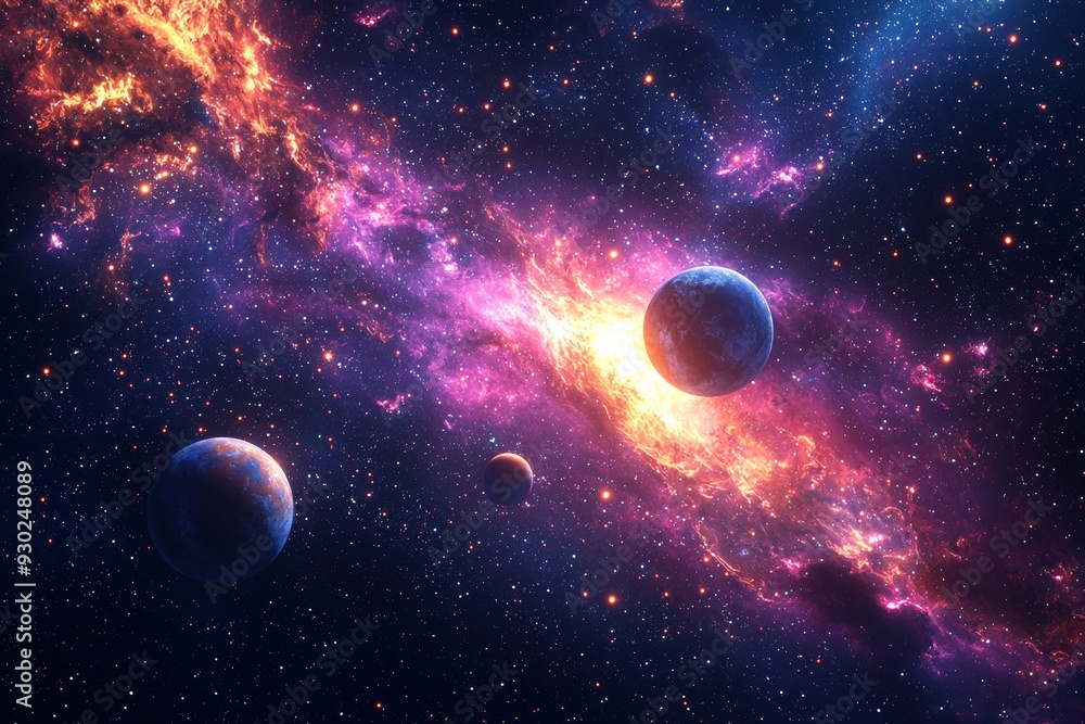 Space cosmic illustration with planets scene created with Generative AI Space cosmic illustration with planets scene created with Generative AI