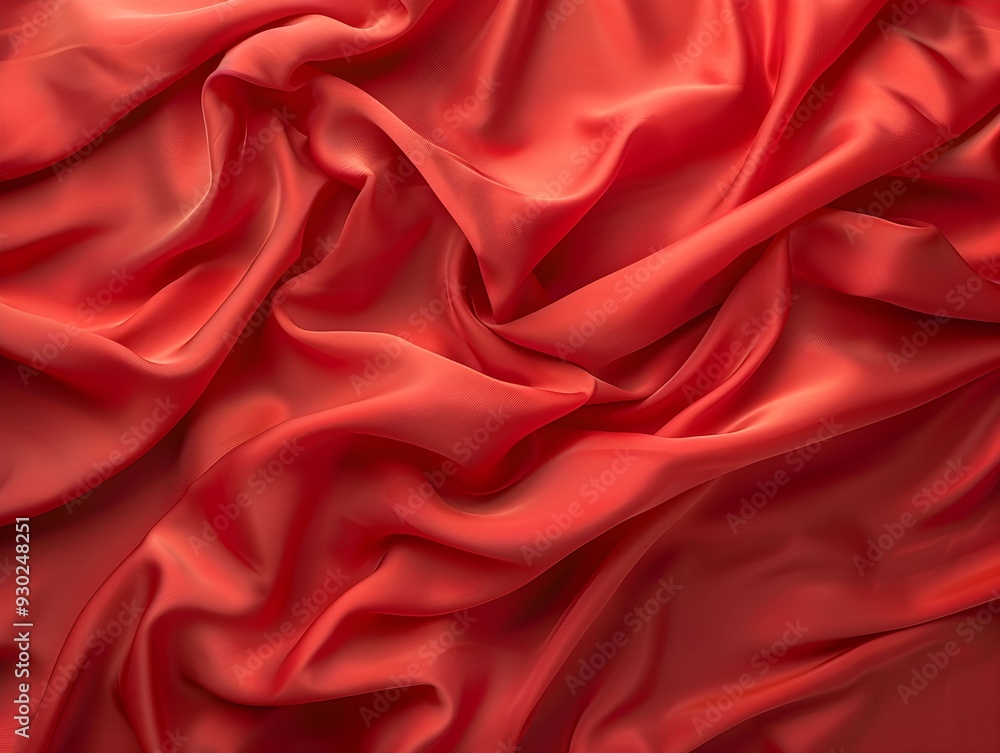 Red satin fabric draped elegantly on a surface Red satin fabric draped elegantly on a surface