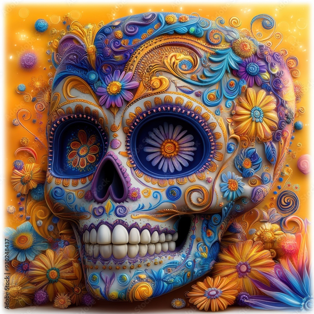 Obraz premium A skull with flowers and leaves on it