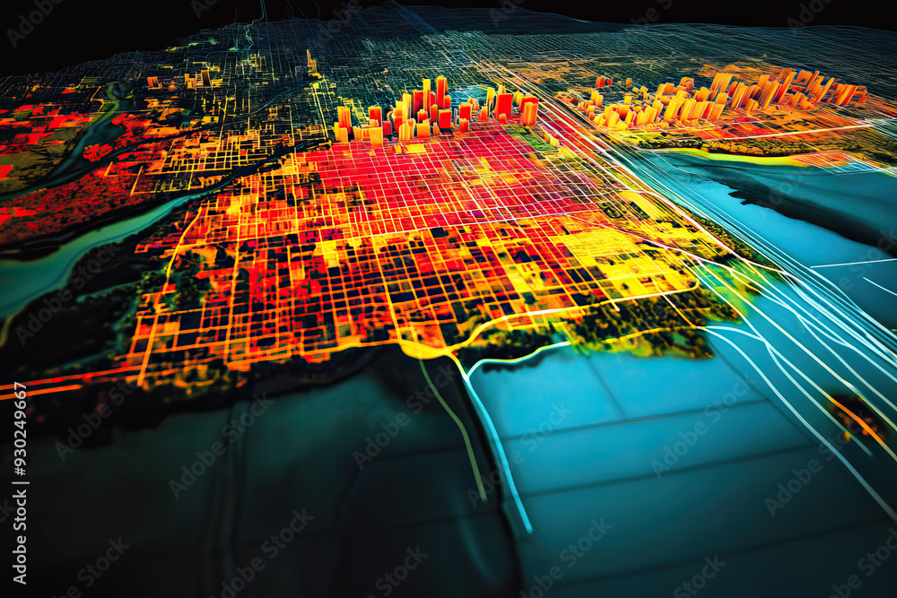 Technical aerial visual, 3D LiDAR GIS aerial map satellite scan model