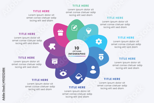 Business Circle chart infographic template design. Timeline concept with 10 steps. Can be used for presentations, workflow layout, diagram, banner, web design, Vector illustration.