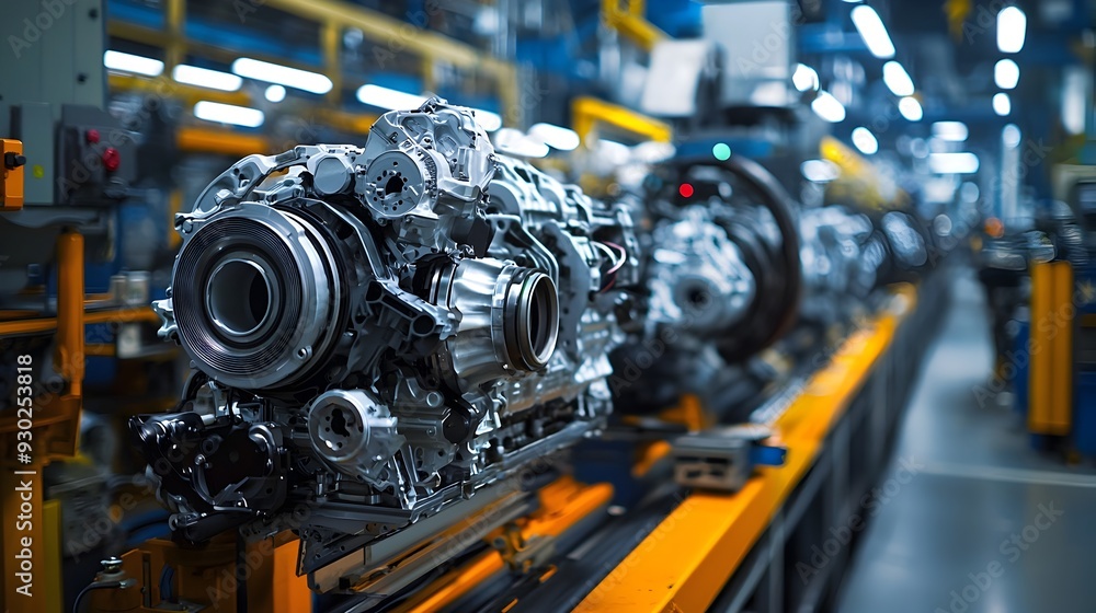 Efficient Engine Assembly Line in Modern Manufacturing Plant Showcasing Automation and Industrial Efficient Engine Assembly Line in Modern Manufacturing Plant Showcasing Automation and Industrial