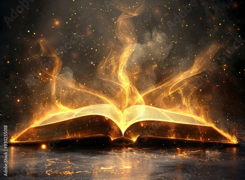 Open Book with Golden Light and Sparkles