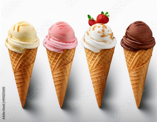 Set of ice cream cones isolated on transparent background