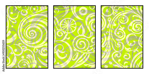 Set of 3 Abstract illustration in vintage style. For use in graphics, for wall decor.