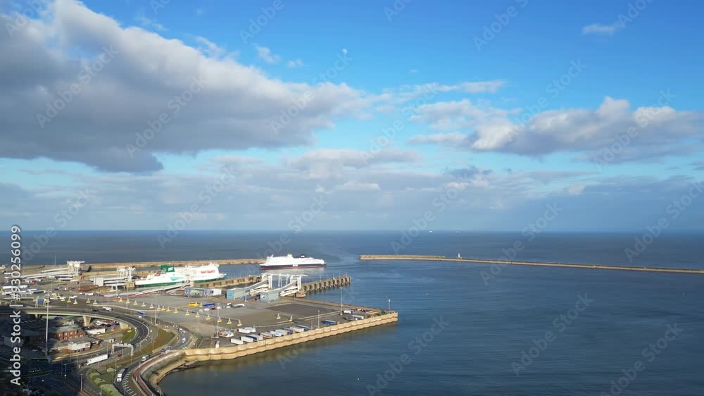 High Angle View of Dover Sea Port of England United Kingdom During Beautiful and Shiny Day. April 20th, 2024 High Angle View of Dover Sea Port of England United Kingdom During Beautiful and Shiny Day. April 20th, 2024
