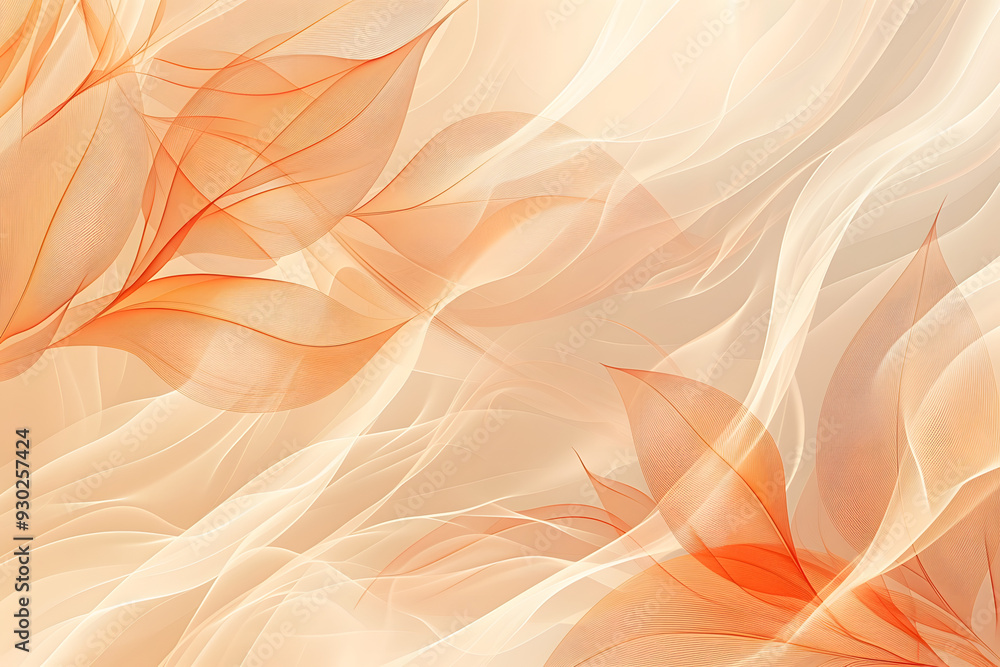 Elegant abstract background featuring peach and coral-toned leaves with delicate, wavy lines. A luxurious, botanical, art deco-inspired design Elegant abstract background featuring peach and coral-toned leaves with delicate, wavy lines. A luxurious, botanical, art deco-inspired design