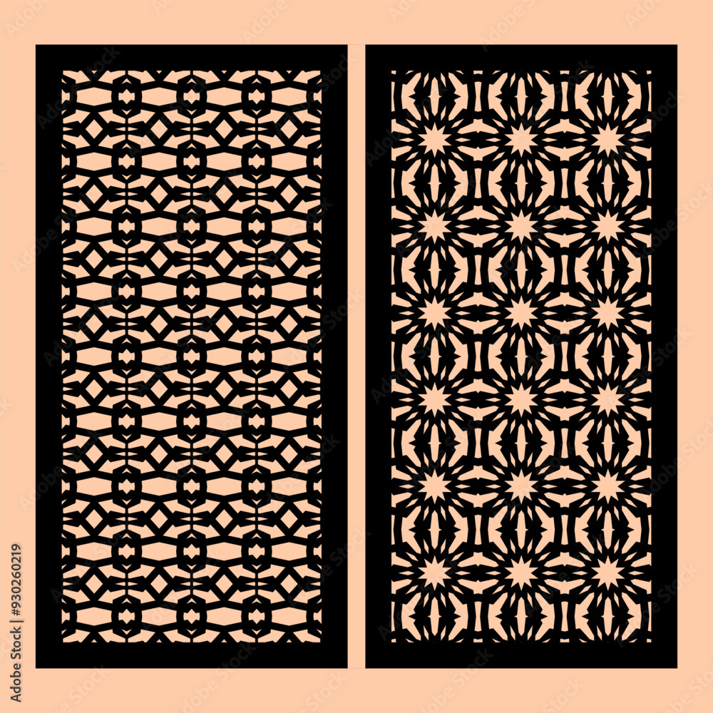 A set of panels for interior decoration, laser cutting, plotter cutting and screen printing A set of panels for interior decoration, laser cutting, plotter cutting and screen printing