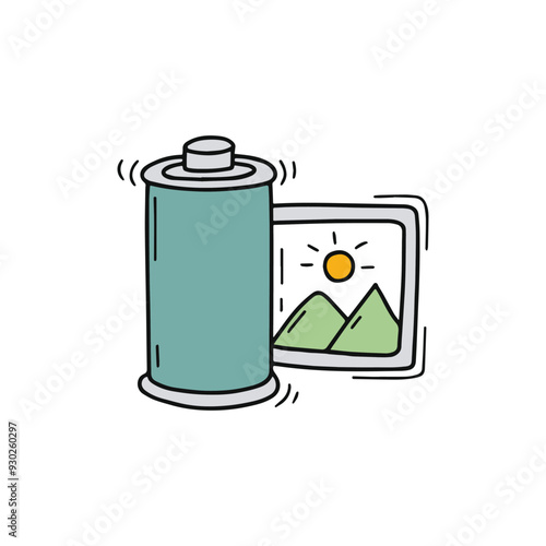simple doodle of film roll with mountain scene