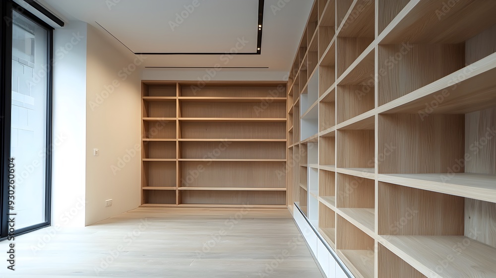 Minimalist Blank Bookshelf Wall with Hidden Compartments for Smart,Sleek Interior Design Minimalist Blank Bookshelf Wall with Hidden Compartments for Smart,Sleek Interior Design