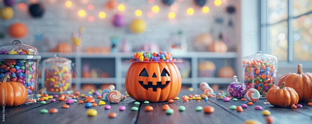 Fototapeta premium Halloween Pumpkin Candy Bowl.