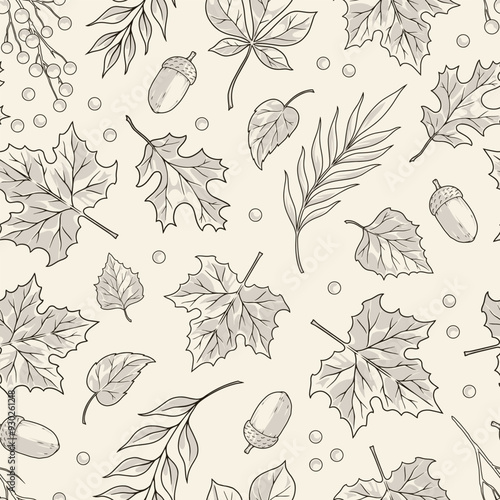 Autumn leaffall monochrome seamless pattern