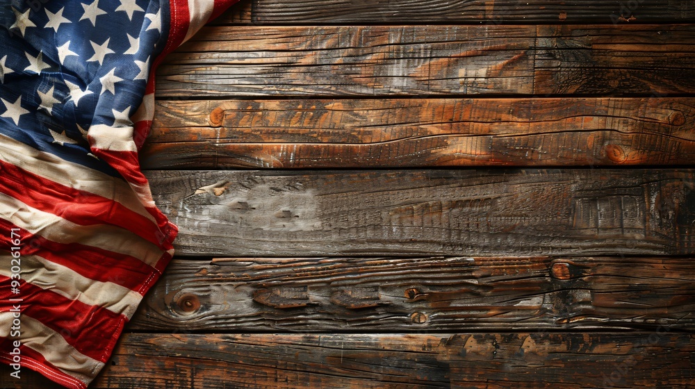 Obraz premium Old USA flag on wooden table 