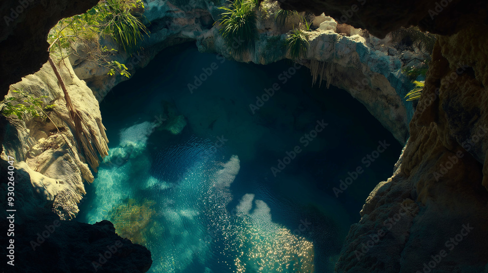 Fototapeta premium mysterious cenote, uncharted cave, adventure destination, perfect travel wallpaper