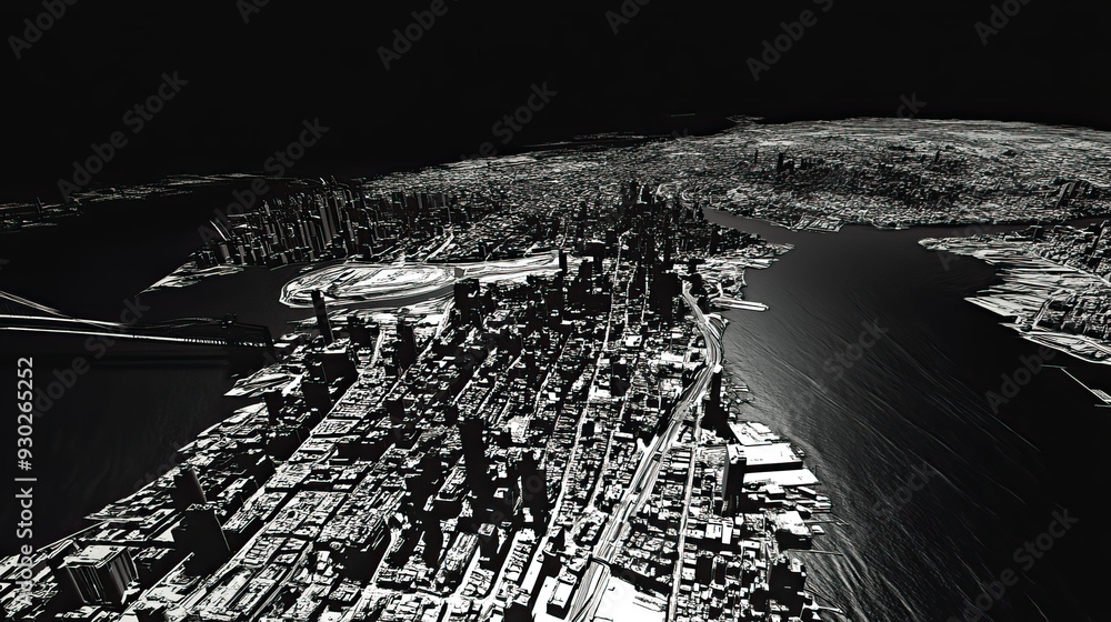 Technical aerial visual, 3D LiDAR GIS aerial map satellite scan model