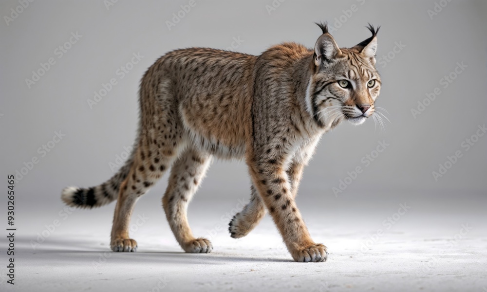 Majestic Lynx Walking Gracefully in a Studio Setting, Showcasing Its Natural Beauty and Elegance Majestic Lynx Walking Gracefully in a Studio Setting, Showcasing Its Natural Beauty and Elegance