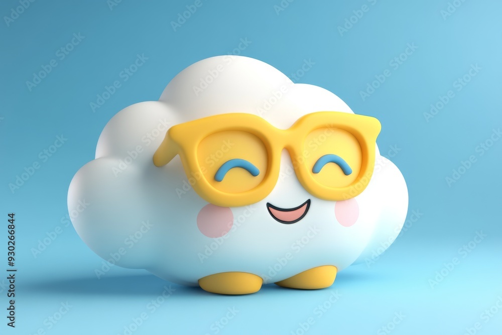 Fototapeta premium Cheerful cloud character floating in a clear sky embodying the light hearted side of cloud computing