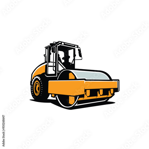 Road roller vector, drum roller heavy duty machine vector isolated. Best for road construction related industry
