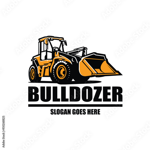 Bulldozer heavy duty construction logo vector design isolated illustration. Best for construction related industry