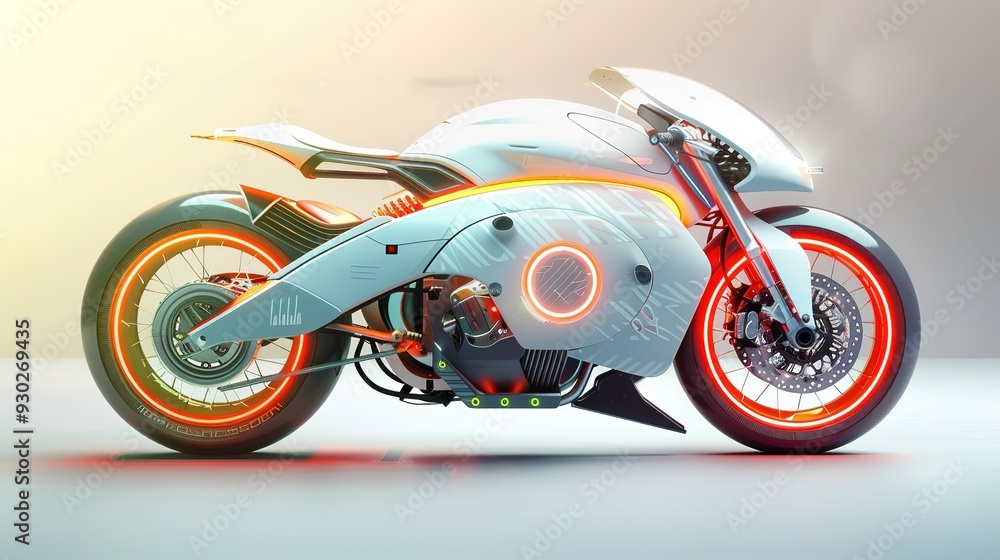 Futuristic motorcycle with glowing wheels. Futuristic motorcycle with glowing wheels.