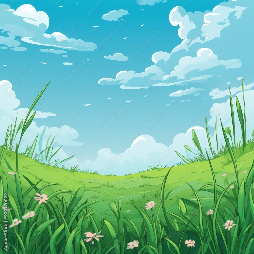 Obraz premium Green Grass and Sky