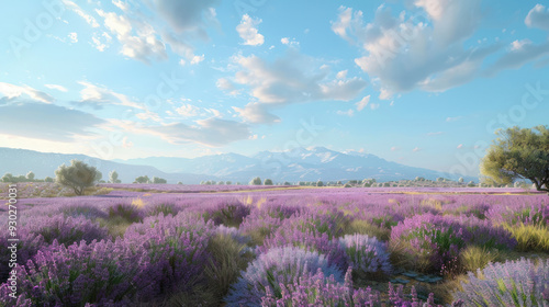 Picturesque landscape of a lavender field in Provence, France, perfect for a serene travel experience photo