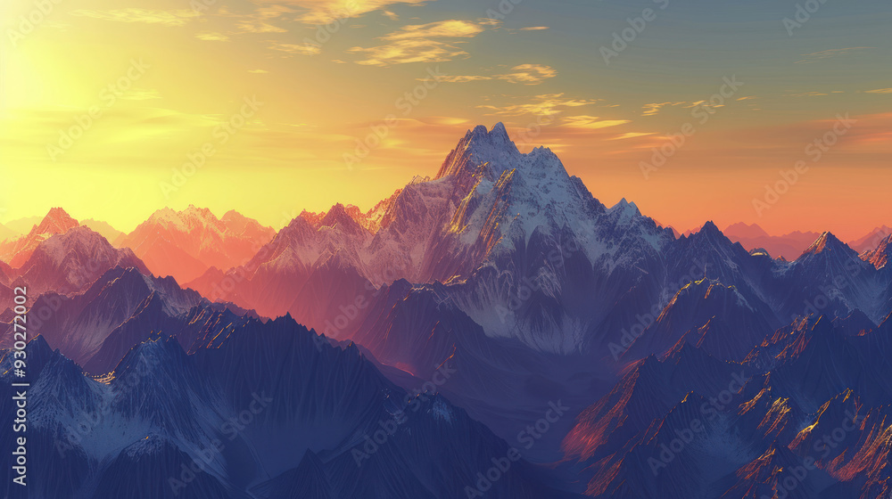 Mountain range at dawn with a beautiful sunrise casting golden light over the peaks Mountain range at dawn with a beautiful sunrise casting golden light over the peaks