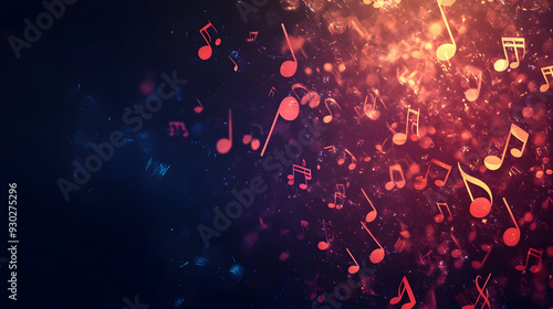 Abstract dark background featuring music notes and symbols, creating a melodic composition suitable for a musical banner.