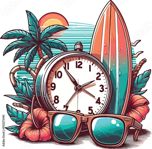 Clock with a Summer surfboard  Design