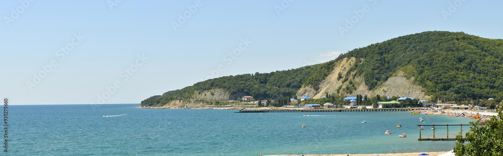 Panorama of the sea and seashore with mountain and forest Panorama of the sea and seashore with mountain and forest