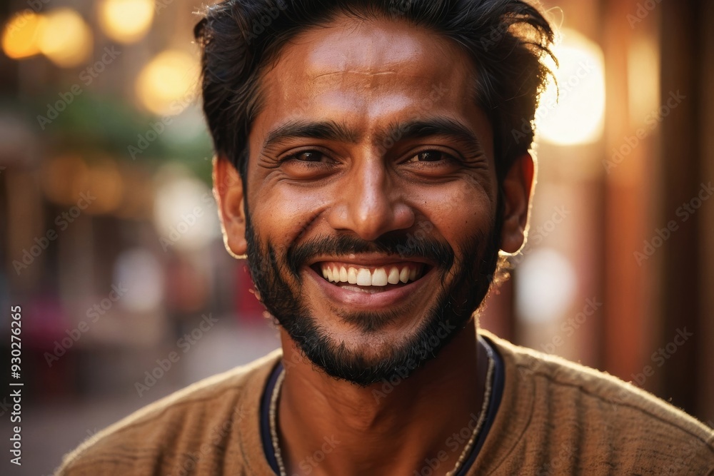 Fototapeta premium Portrait of smiling young man with beard