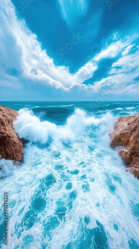 A dramatic cliffside view with waves crashing below, capturing the power and beauty of nature