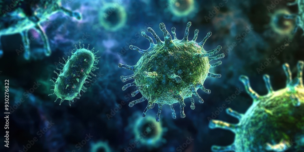 Monkeypox virus illustration depicting viral structure and characteristics under microscopic view Monkeypox virus illustration depicting viral structure and characteristics under microscopic view