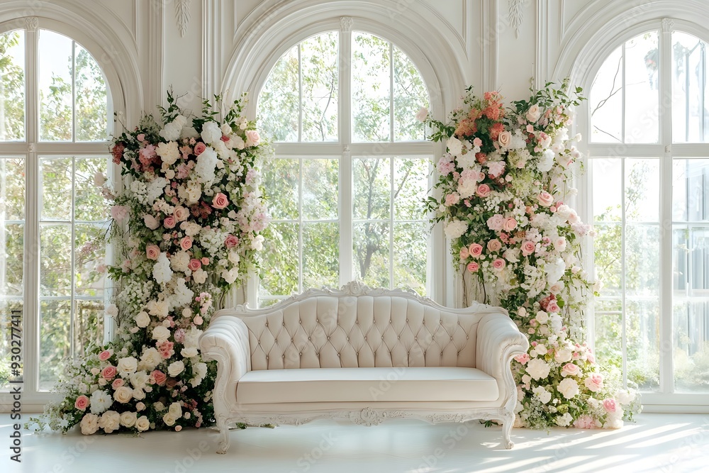 Backdrop wedding with sofa and flowers generative AI Backdrop wedding with sofa and flowers generative AI