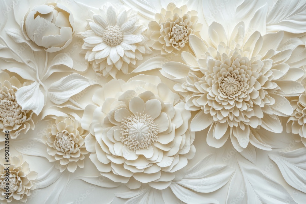 From a 3D model of flowers and leaves, this fantasy vintage flower wallpaper has color variations From a 3D model of flowers and leaves, this fantasy vintage flower wallpaper has color variations